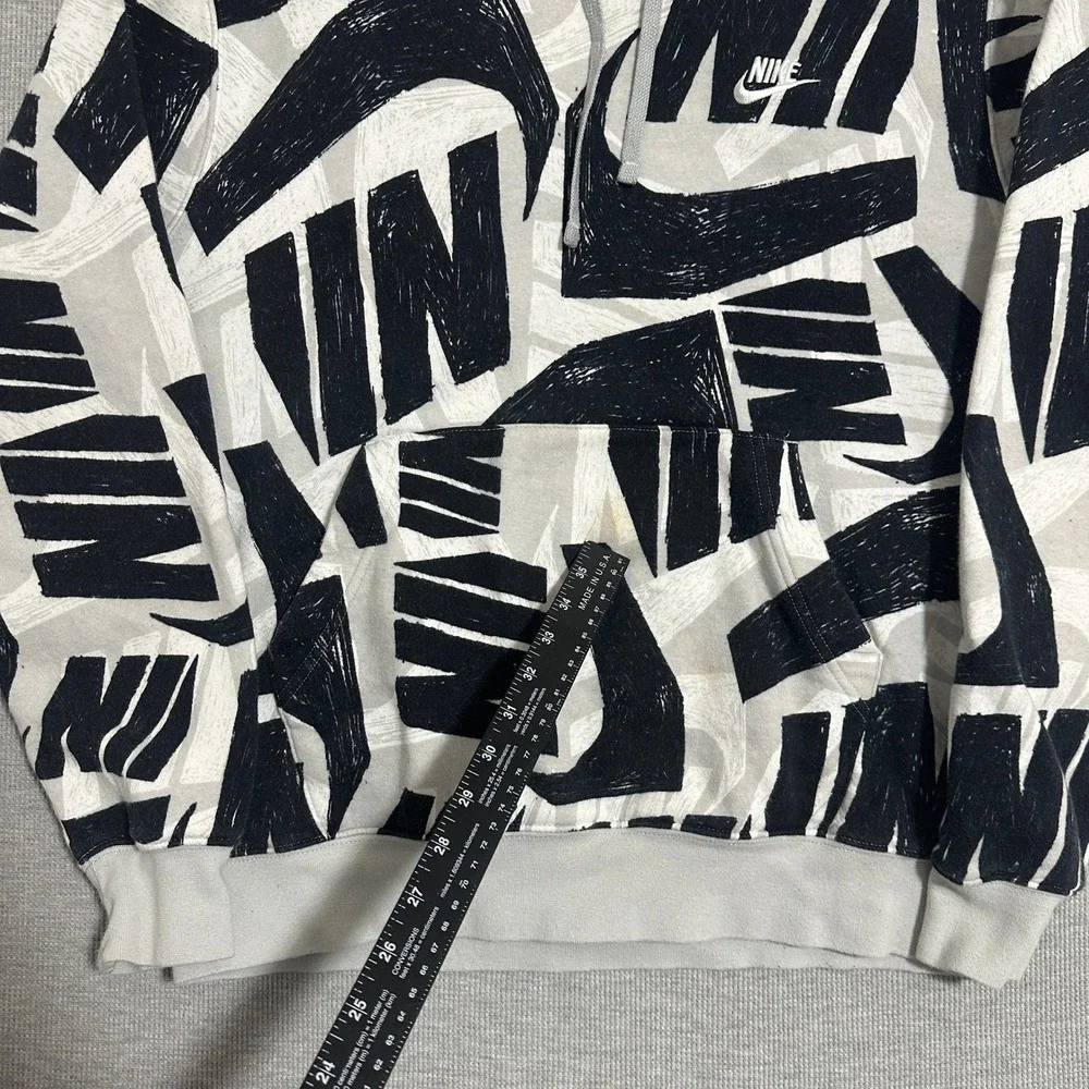 Nike‎ Sportswear Swoosh All Over Print Fleece Pullover Hoodie White Black Medium